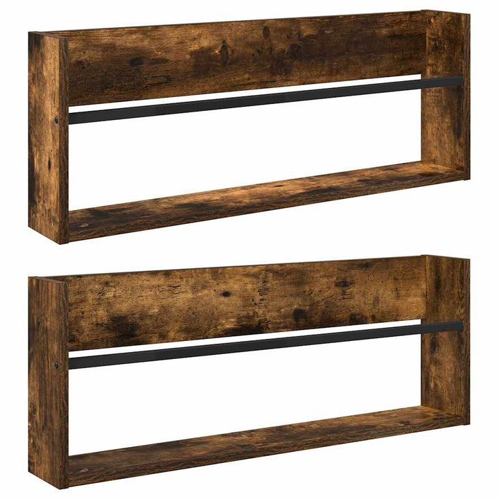 Magasin Rack 2 pcs Røget eg 80 x 12 x 30 cm Konstrueret træ