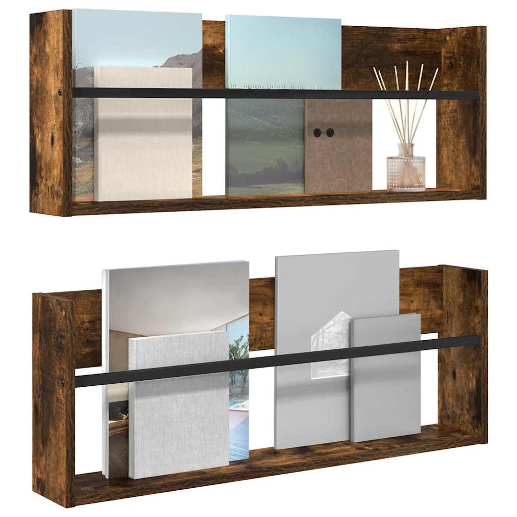 Magasin Rack 2 pcs Røget eg 80 x 12 x 30 cm Konstrueret træ