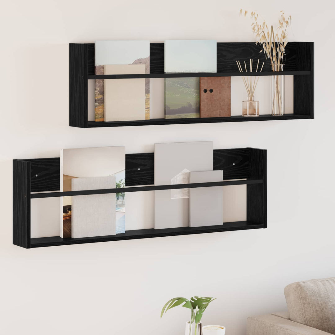 Magasin Rack 2 pcs Sort eg 100 x 12 x 30 cm Konstrueret træ