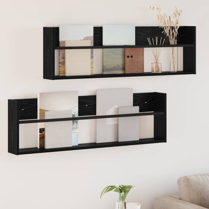 Magasin Rack 2 pcs Sort eg 100 x 12 x 30 cm Konstrueret træ