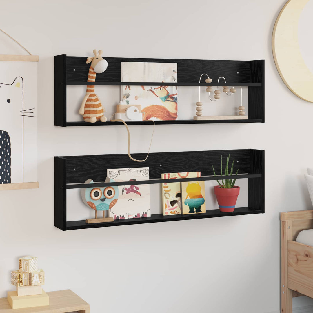 Magasin Rack 2 pcs Sort eg 100 x 12 x 30 cm Konstrueret træ