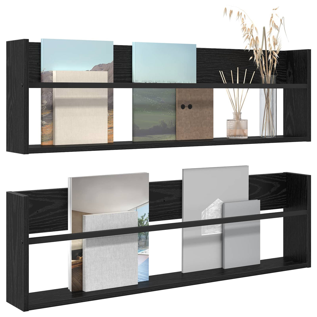 Magasin Rack 2 pcs Sort eg 100 x 12 x 30 cm Konstrueret træ