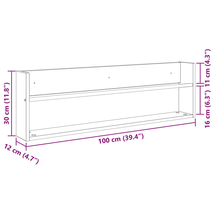 Magasin Rack 2 pcs Sort eg 100 x 12 x 30 cm Konstrueret træ