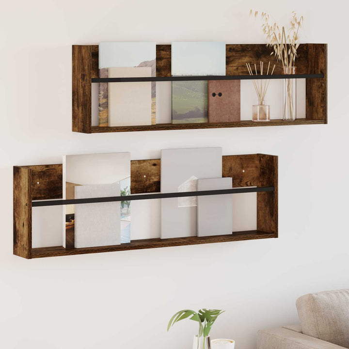 Magasin Rack 2 pcs Røget eg 100 x 12 x 30 cm Konstrueret træ