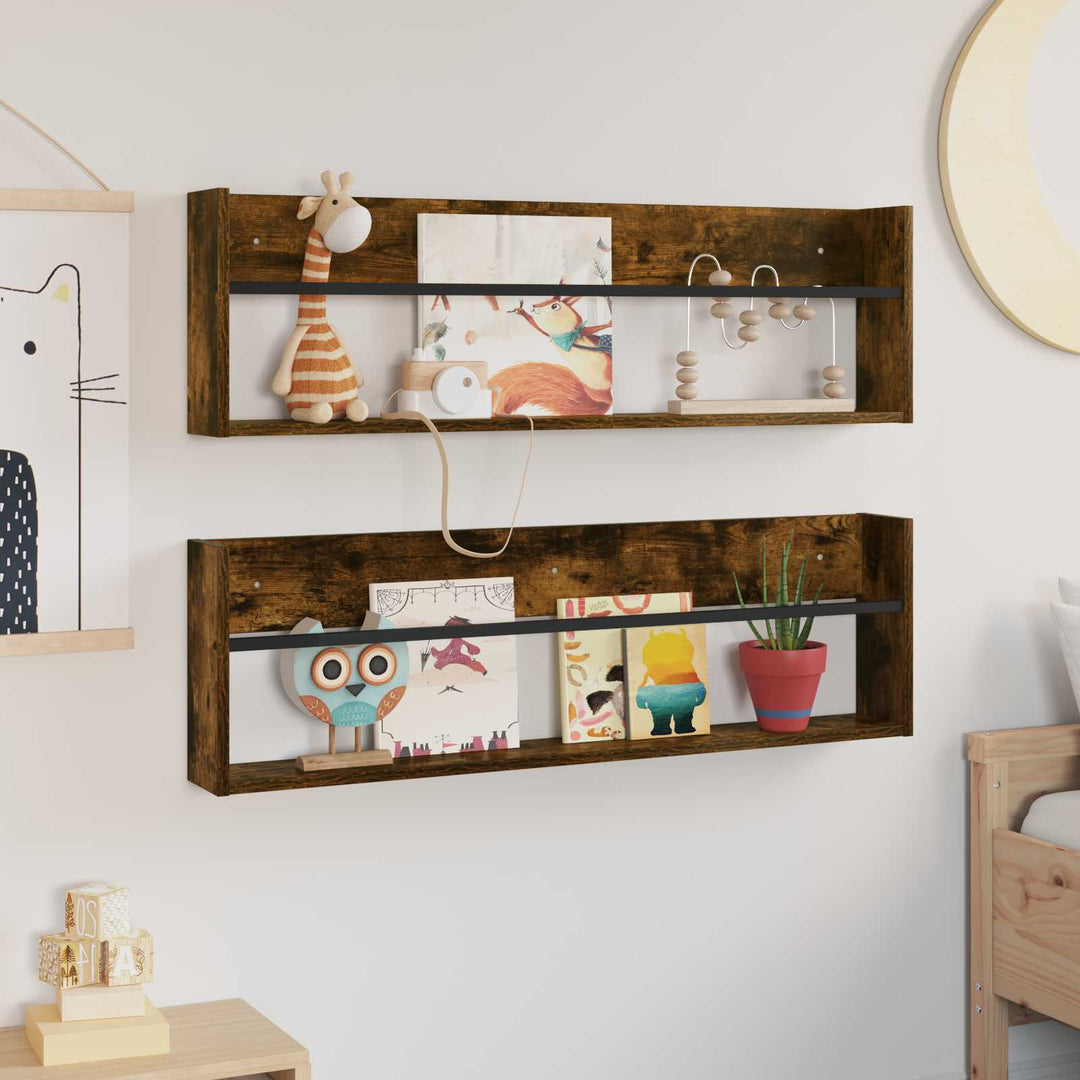 Magasin Rack 2 pcs Røget eg 100 x 12 x 30 cm Konstrueret træ