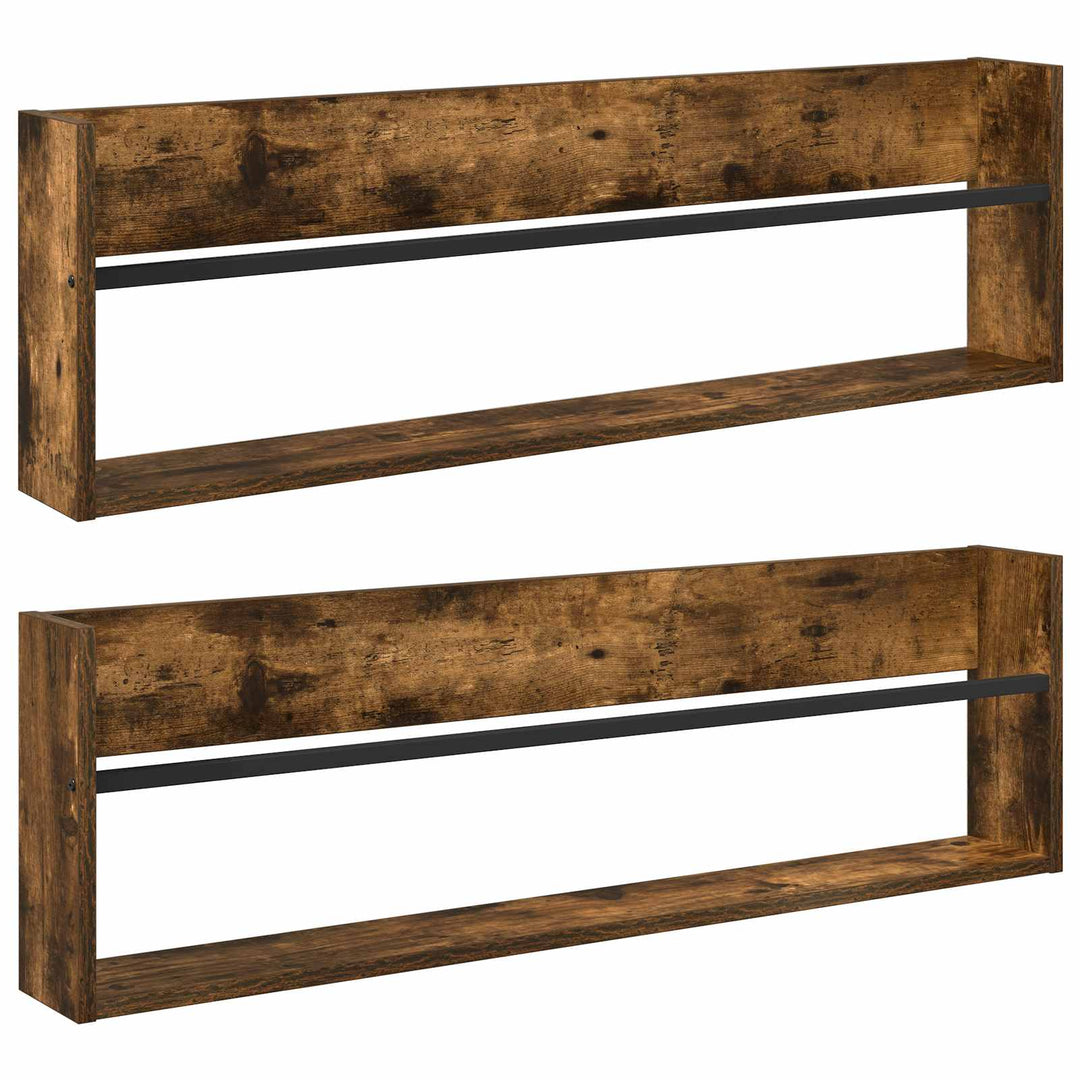 Magasin Rack 2 pcs Røget eg 100 x 12 x 30 cm Konstrueret træ