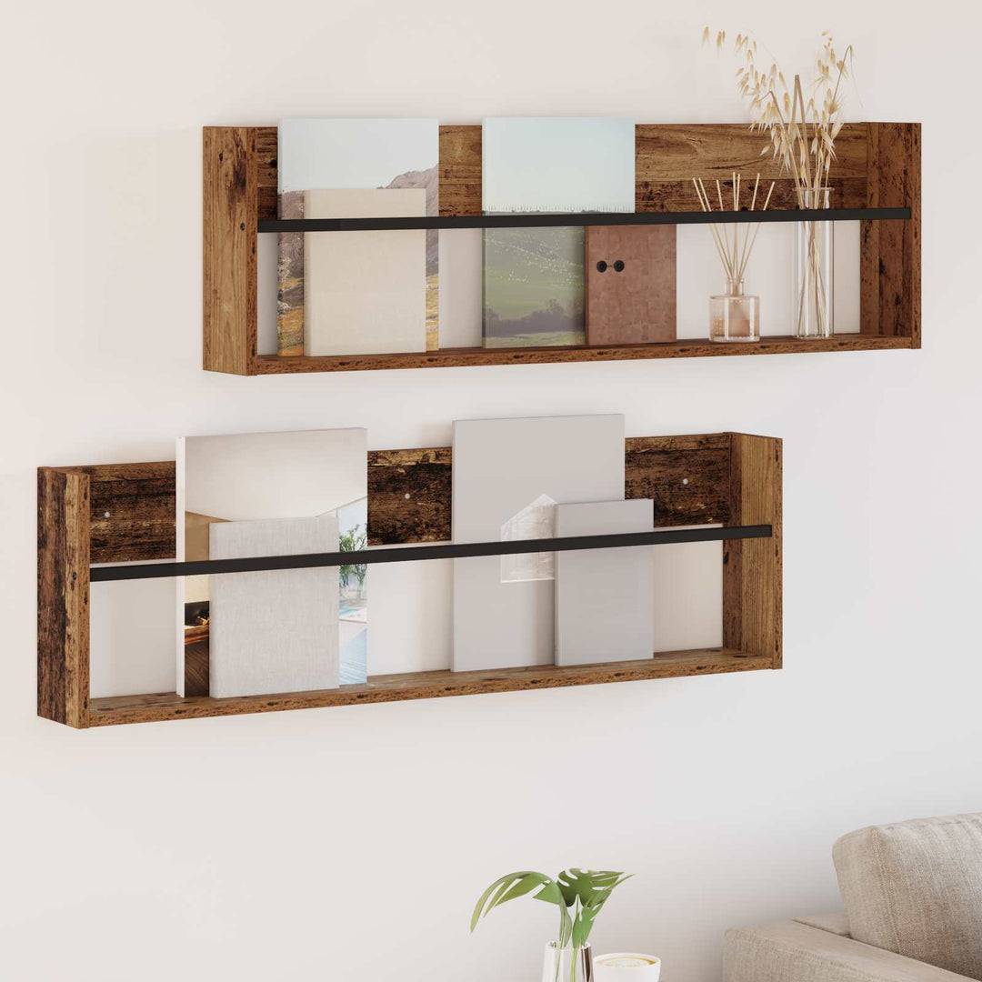 Magasin Rack 2 pcs Gammelt træ 100 x 12 x 30 cm Konstrueret træ