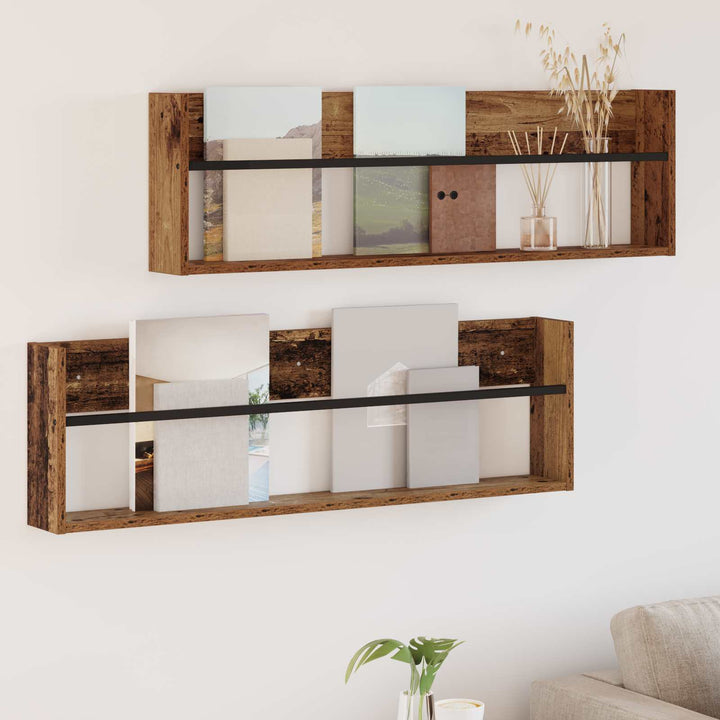 Magasin Rack 2 pcs Gammelt træ 100 x 12 x 30 cm Konstrueret træ