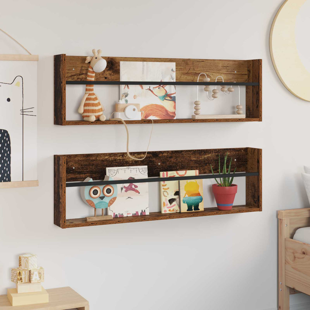 Magasin Rack 2 pcs Gammelt træ 100 x 12 x 30 cm Konstrueret træ