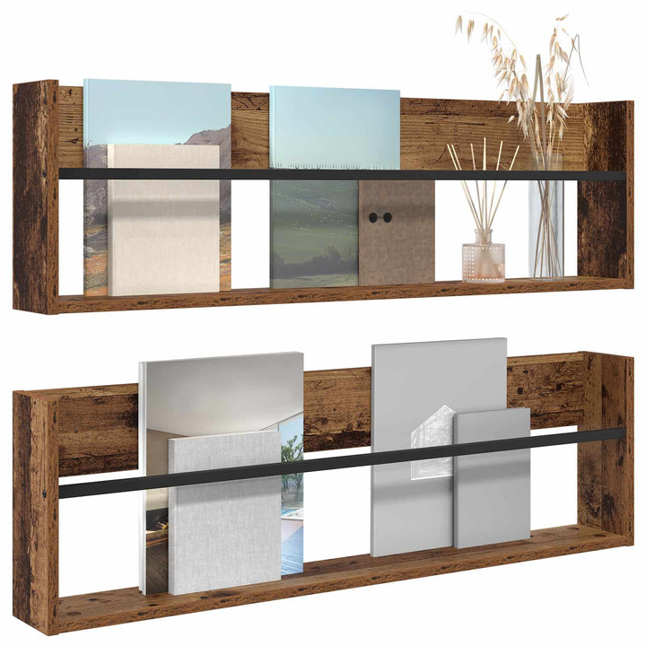 Magasin Rack 2 pcs Gammelt træ 100 x 12 x 30 cm Konstrueret træ
