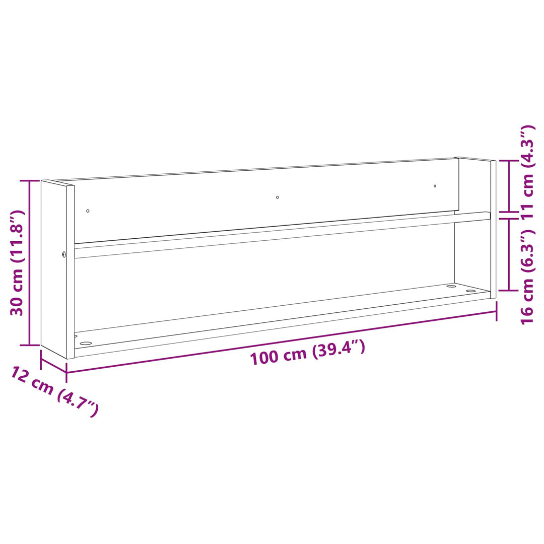 Magasin Rack 2 pcs Gammelt træ 100 x 12 x 30 cm Konstrueret træ