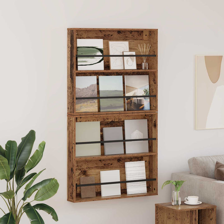 Magasin Rack 2 stk. Gammelt træ 80 x 12 x 70 cm Konstrueret træ