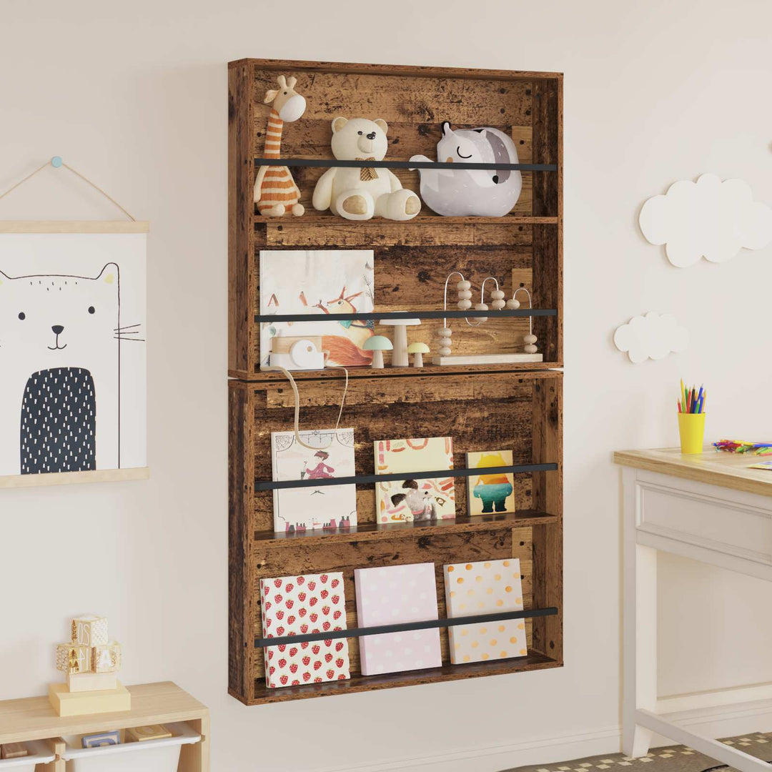 Magasin Rack 2 stk. Gammelt træ 80 x 12 x 70 cm Konstrueret træ