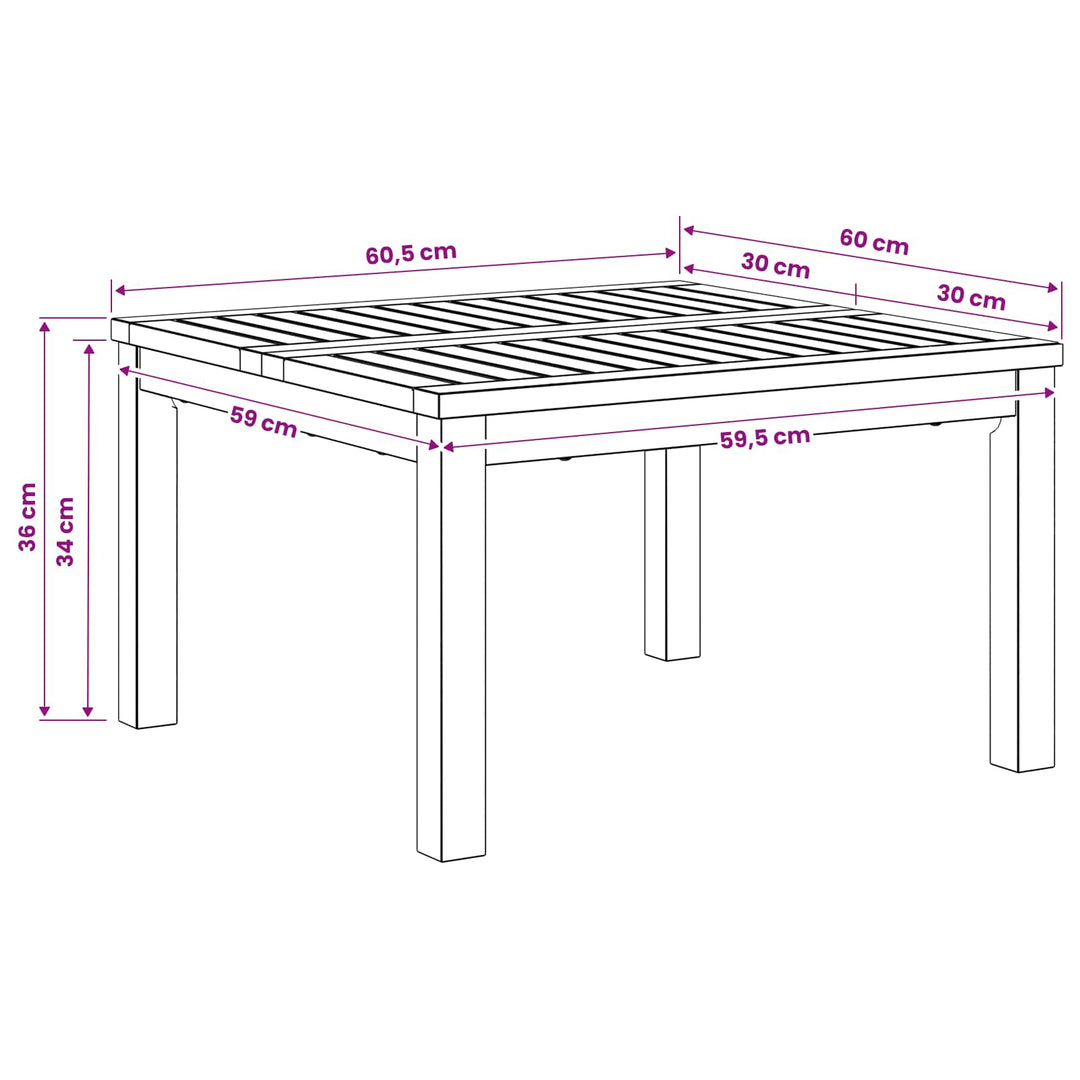 Sofabord Naturfarvet 60 x 60,5 x 36 cm Massivt Akacietræ