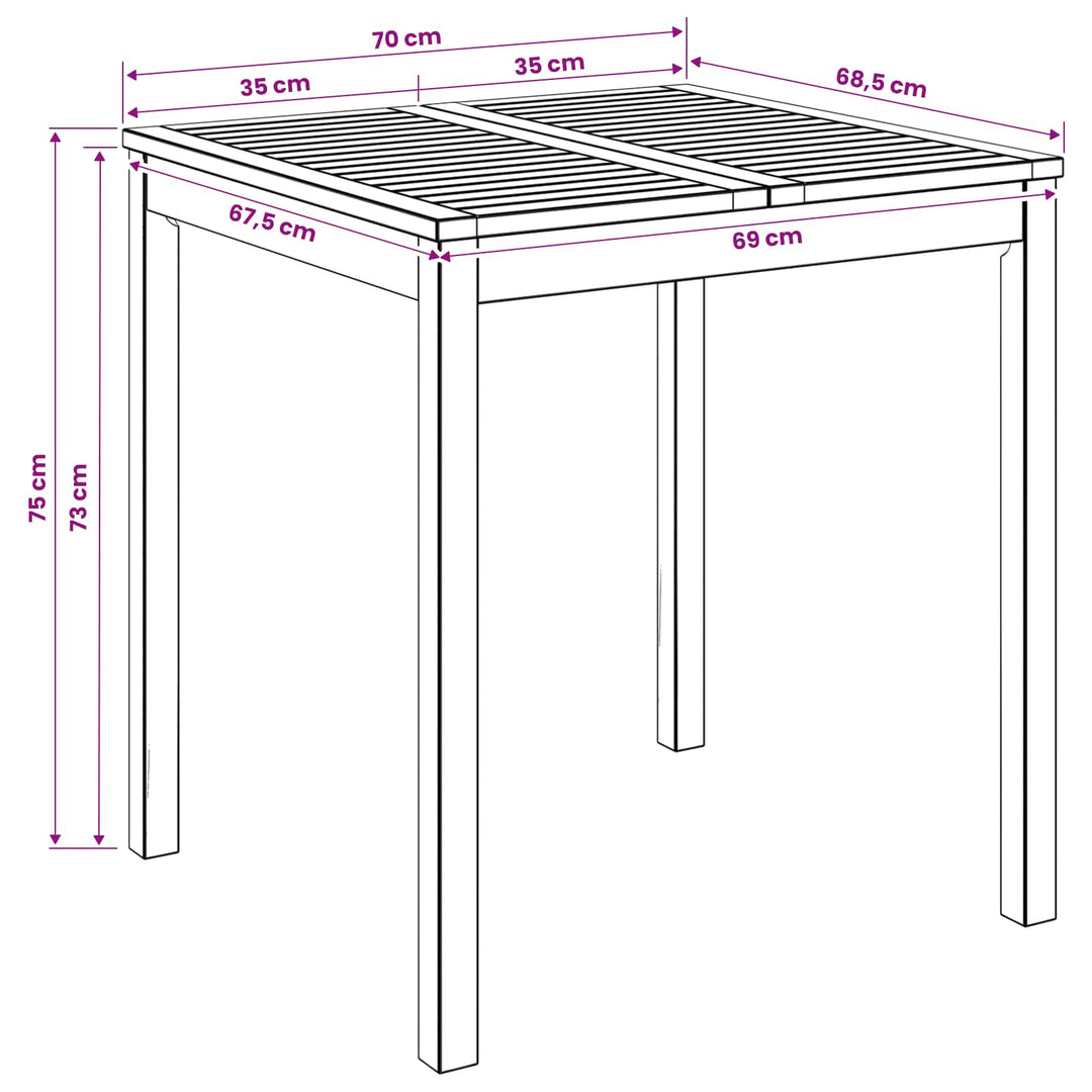 Havemiddagstabel Naturfarvet 70 x 68,5 x 75 cm
