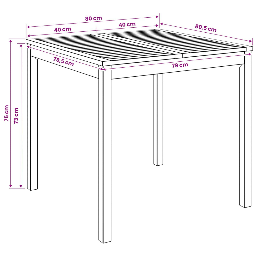 Havemiddagstabel Naturfarvet 80 x 80,5 x 75 cm