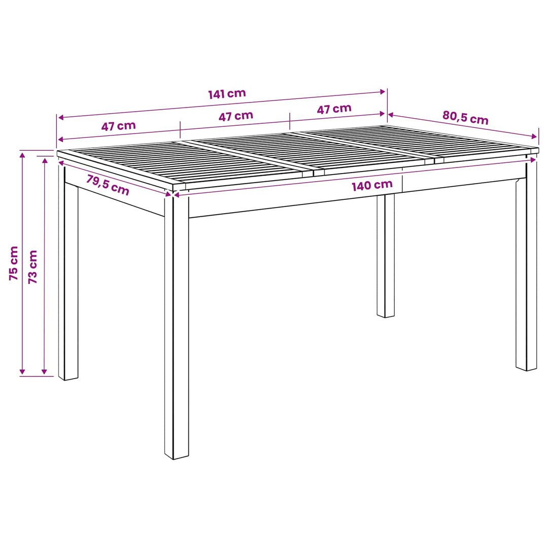 Havemiddagstabel Naturfarvet 141 x 80,5 x 75 cm