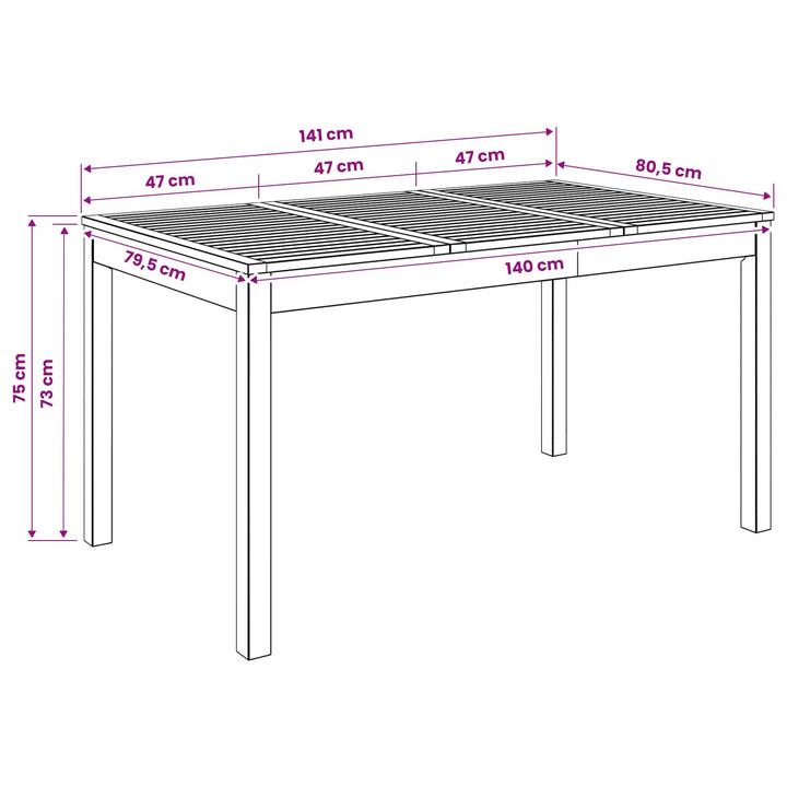 Havemiddagstabel Naturfarvet 141 x 80,5 x 75 cm