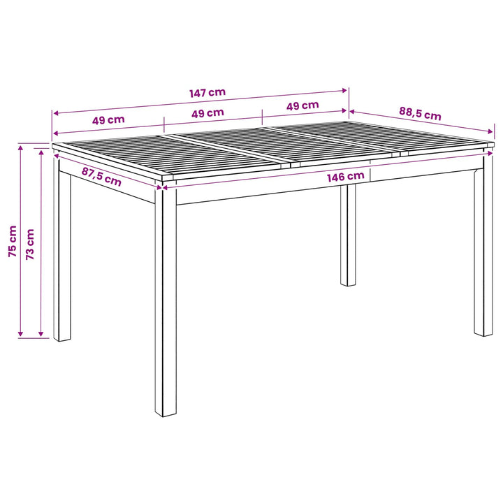 Havemiddagstabel Naturfarvet 147 x 88,5 x 75 cm