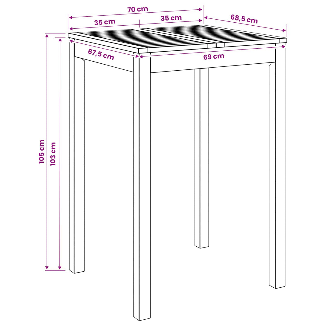 Have Bar Bord Naturfarvet 70 x 68,5 x 105 cm Massivt Akacietræ