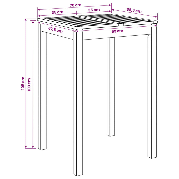 Have Bar Bord Naturfarvet 70 x 68,5 x 105 cm Massivt Akacietræ