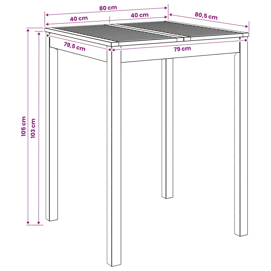 Have Bar Bord Naturfarvet 80 x 80,5 x 105 cm Massivt Akacietræ