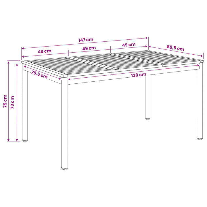 Havemiddagstabel Natur og hvid 147 x 88,5 x 75 cm