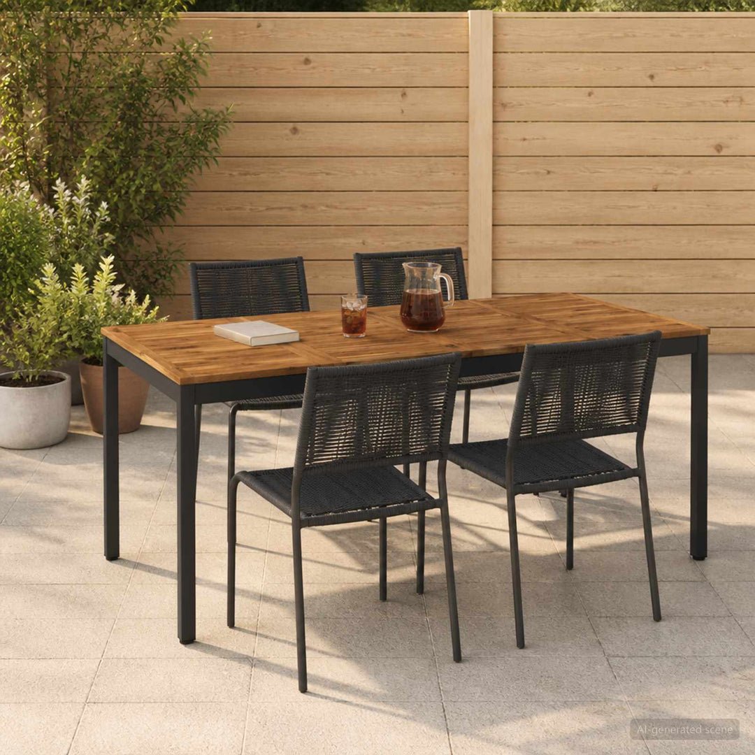 Havemiddagstabel Naturfarvet og sort 180 x 88,5 x 75 cm