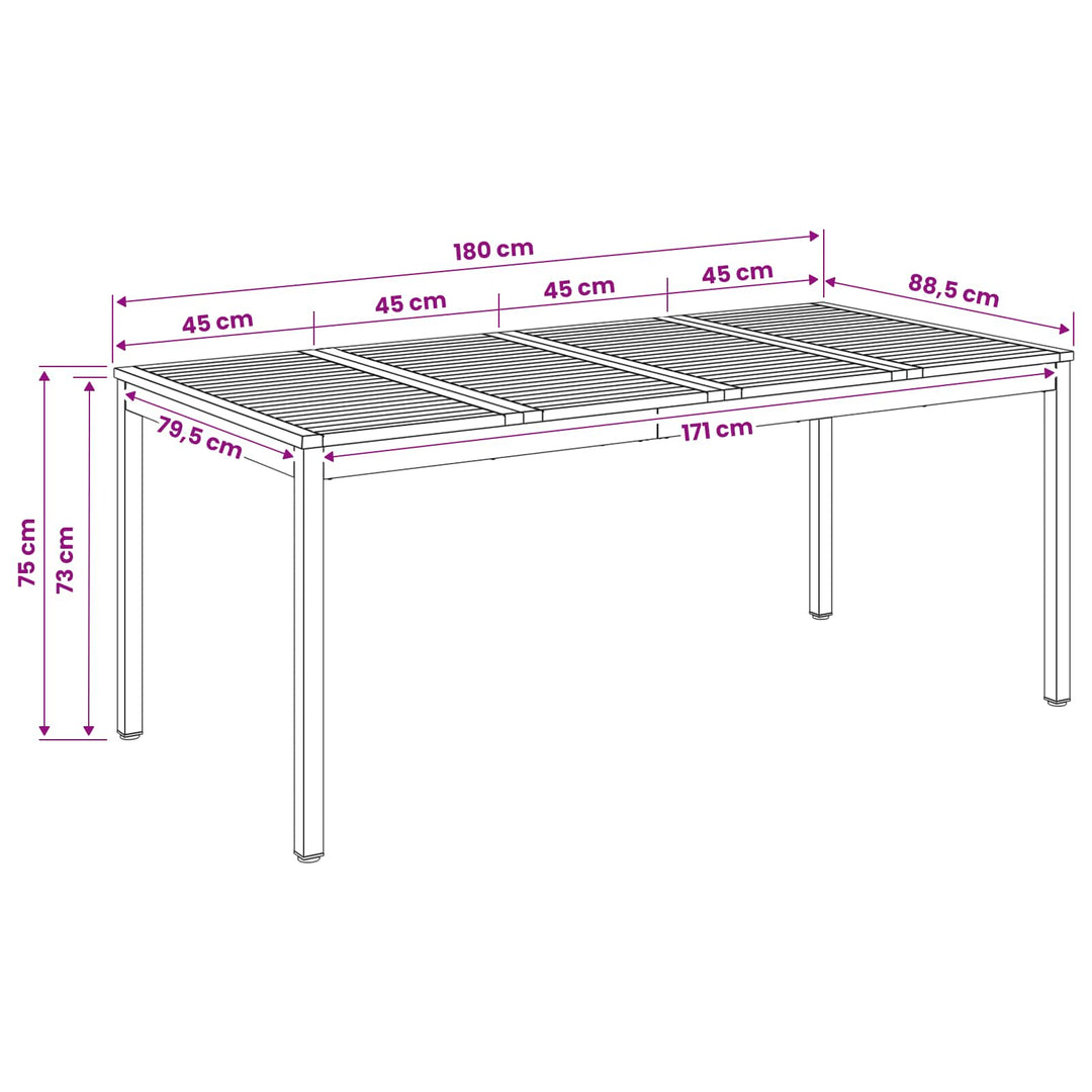 Havemiddagstabel Naturlig og Kaffe 180 x 88,5 x 75 cm