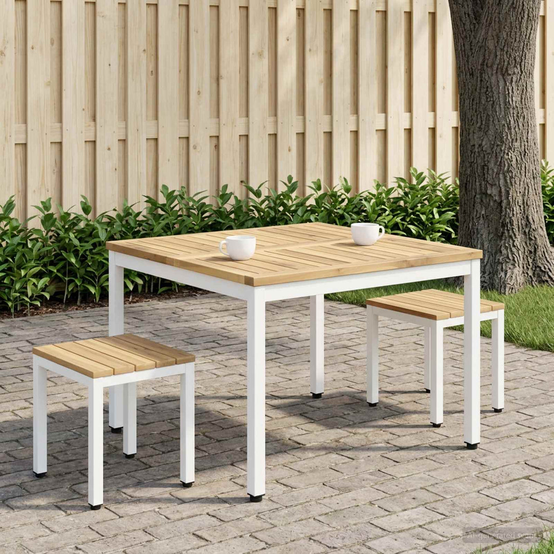Sofabord Hvid 80 x 80,5 x 45 cm Massivt Akacietræ