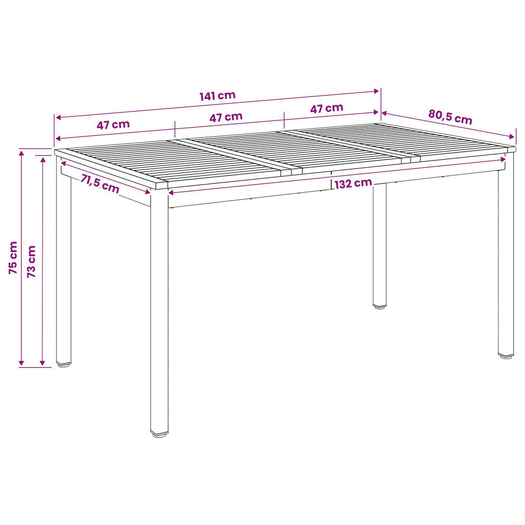 Havemiddagstabel Hvid og sort 141 x 80,5 x 75 cm