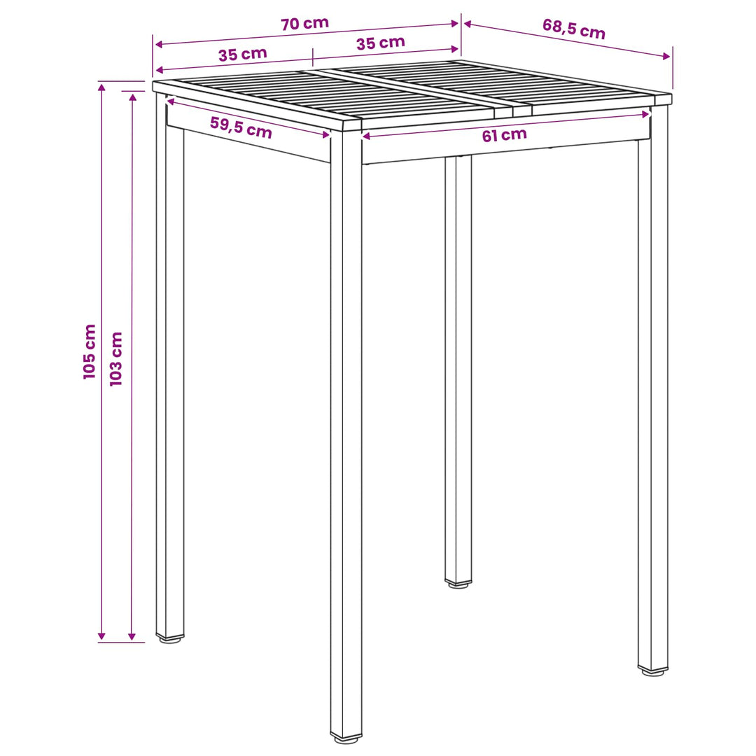 Have Bar Bord Hvid og sort 70 x 68,5 x 105 cm Massivt Akacietræ