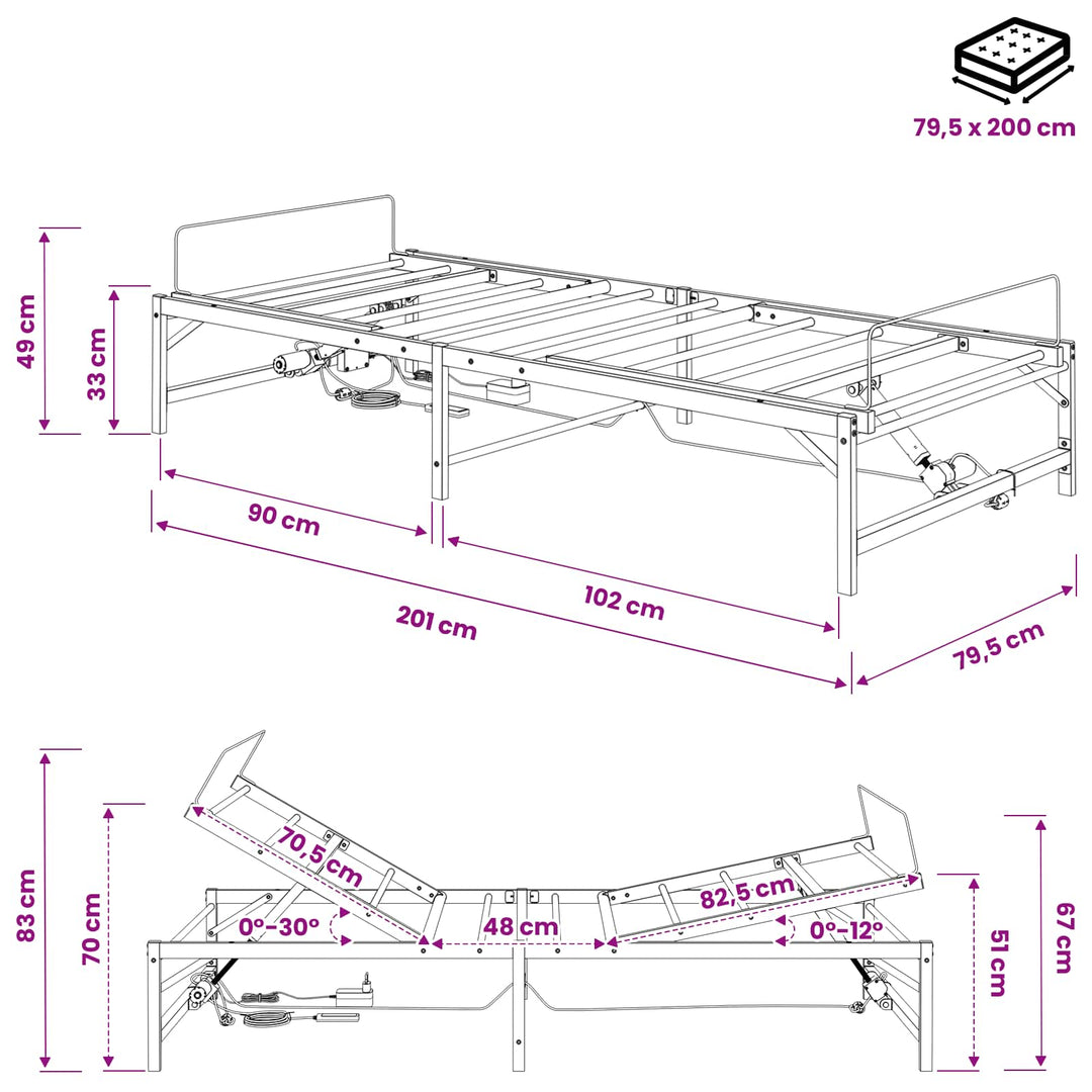 Elektrisk Justerbar Sengetramme Sort 80 x 200 cm Stål