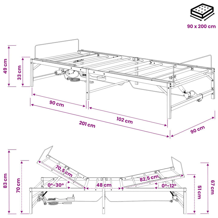 Elektrisk Justerbar Sengetramme Sort 90 x 200 cm Stål