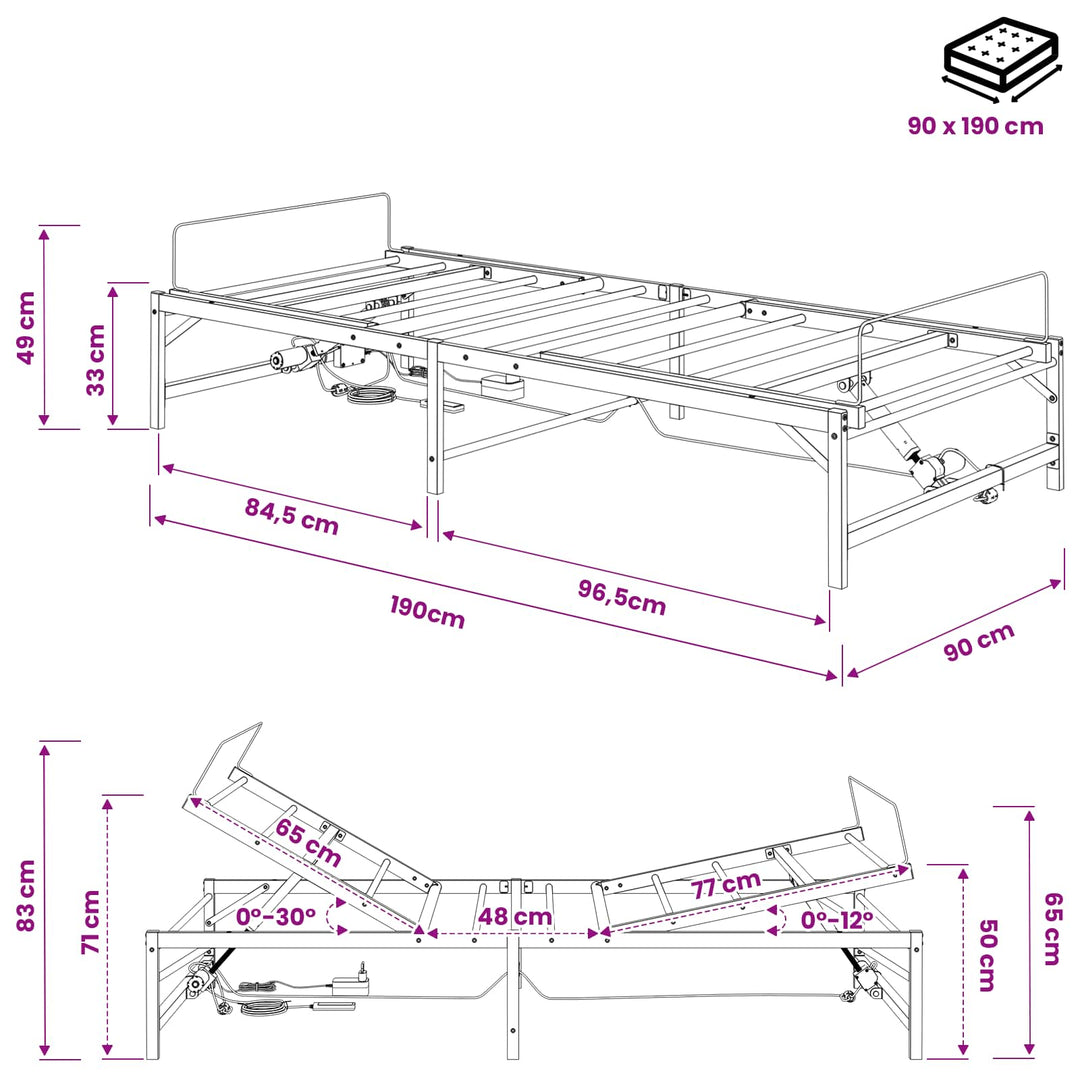 Elektrisk Justerbar Sengetramme Hvid 90 x 190 cm Stål