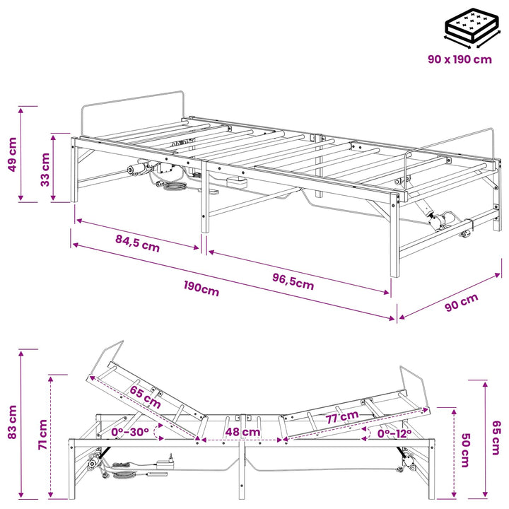 Elektrisk Justerbar Sengetramme Hvid 90 x 190 cm Stål