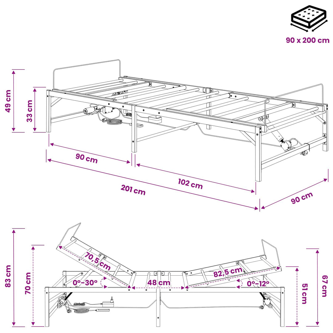 Elektrisk Justerbar Sengetramme Hvid 90 x 200 cm Stål