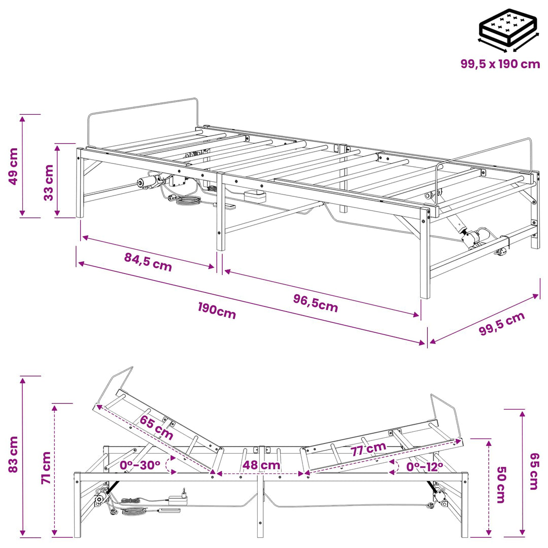 Elektrisk Justerbar Sengetramme Hvid 100 x 190 cm Stål