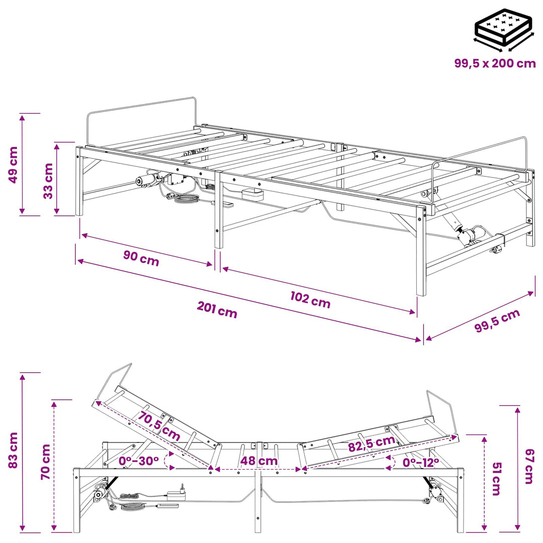 Elektrisk Justerbar Sengetramme Hvid 100 x 200 cm Stål