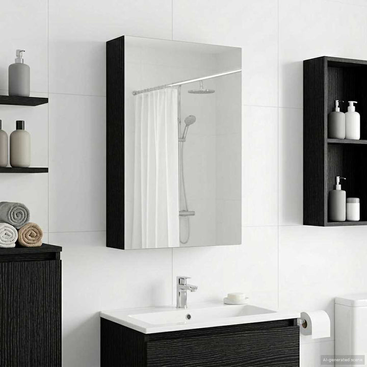 Badeværelsesspejlskab Sort eg 30 x 10,5 x 50 cm Konstrueret træ