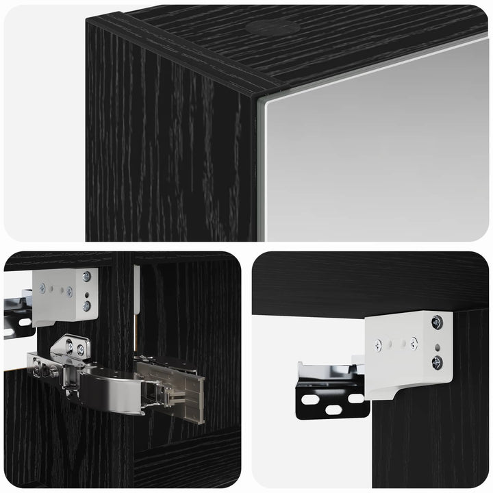 Badeværelsesspejlskab med hylde Sort eg 40 x 10,5 x 60,5 cm