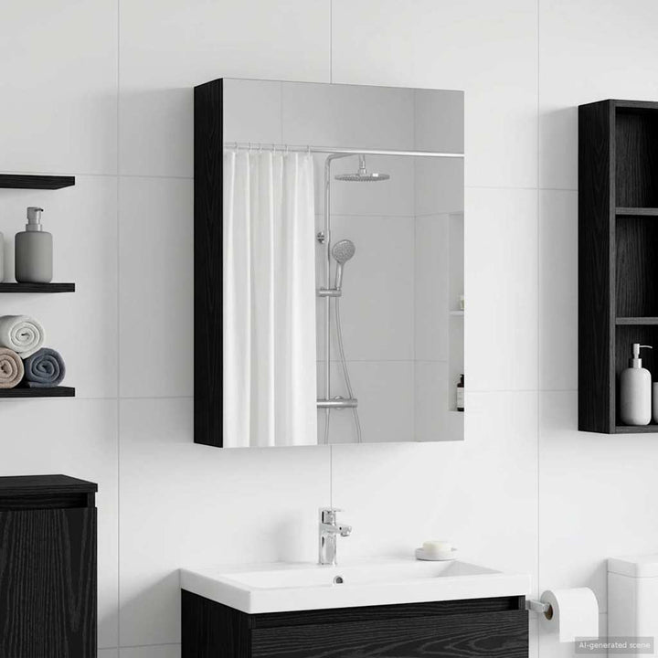 Badeværelsesspejlskab Sort eg 50 x 14,5 x 70 cm Konstrueret træ