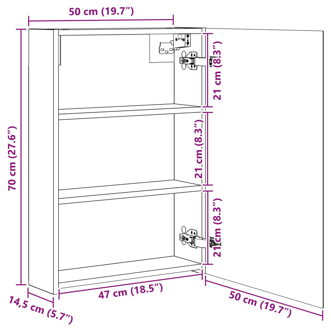 Badeværelsesspejlskab med hylde Røget eg 50 x 14,5 x 70 cm