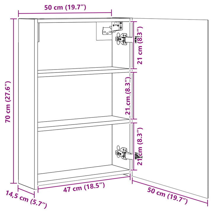 Badeværelsesspejlskab med hylde Røget eg 50 x 14,5 x 70 cm