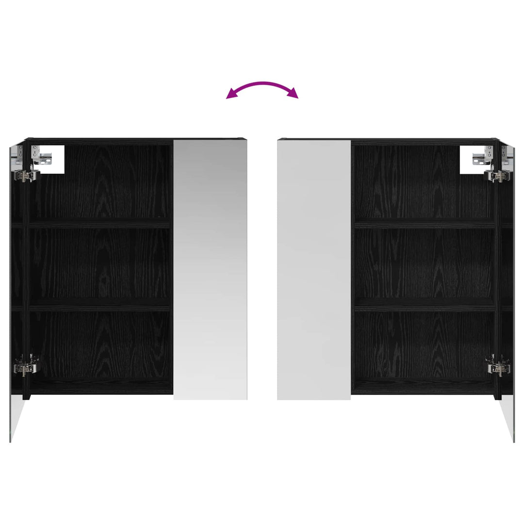 Badeværelsesspejlskab Sort eg 60 x 14,5 x 70 cm Konstrueret træ