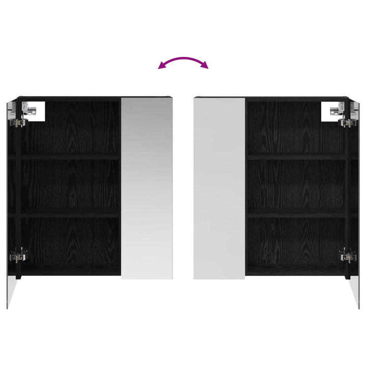 Badeværelsesspejlskab Sort eg 60 x 14,5 x 70 cm Konstrueret træ