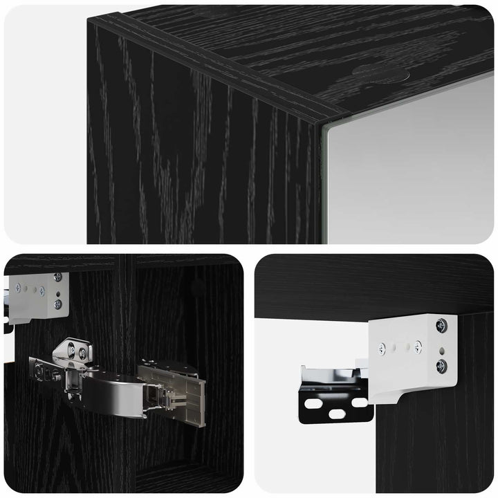 Badeværelsesspejlskab Sort eg 60 x 14,5 x 70 cm Konstrueret træ