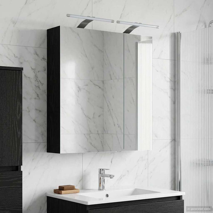Badeværelsesspejlskab Sort eg 60 x 14,5 x 70 cm Konstrueret træ
