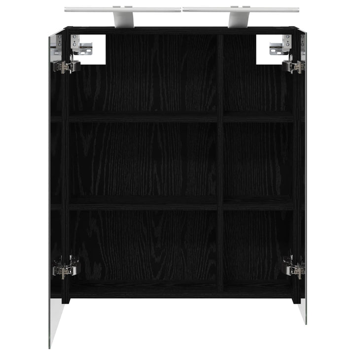 Badeværelsesspejlskab Sort eg 60 x 14,5 x 70 cm Konstrueret træ