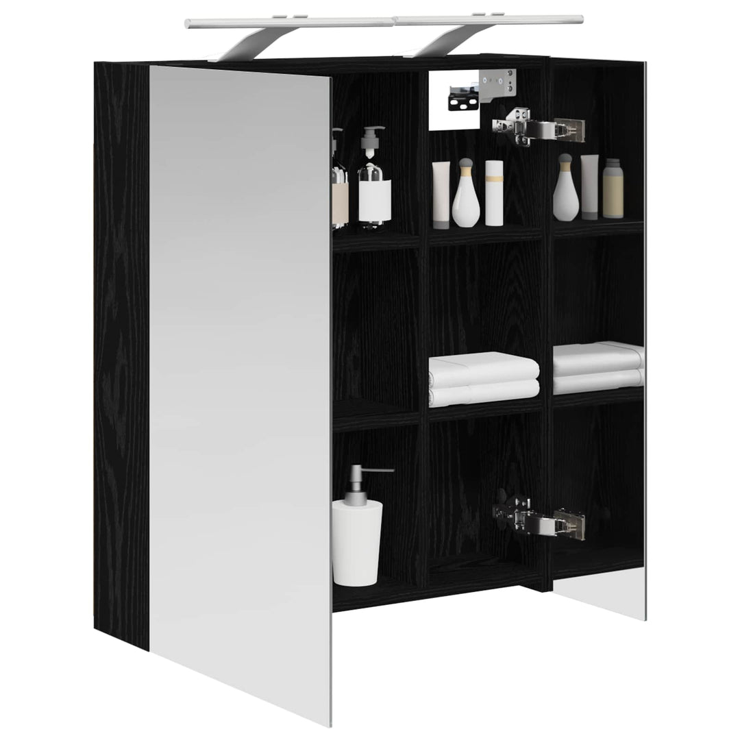 Badeværelsesspejlskab Sort eg 60 x 14,5 x 70 cm Konstrueret træ